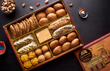 9 Section Premium - 4 Sweets Jodhpuri Laddoo Milk Almond Burfi -Kaju Katli Bhaji Savoury 1.5 KG
