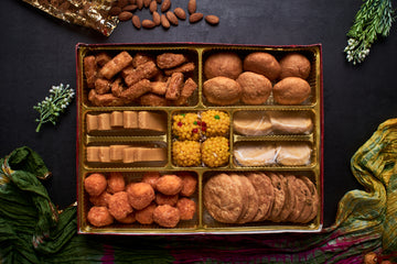 9 Section Premium - 3 Sweets Jodhpuri Laddoo Milk Almond Burfi Desi Ghee Cashew Patisa Bhaji 1.5 KG