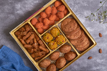 5 Section Swastik Box - 4 Jodhpuri Laddoo Hing Kachori NT 1 KG