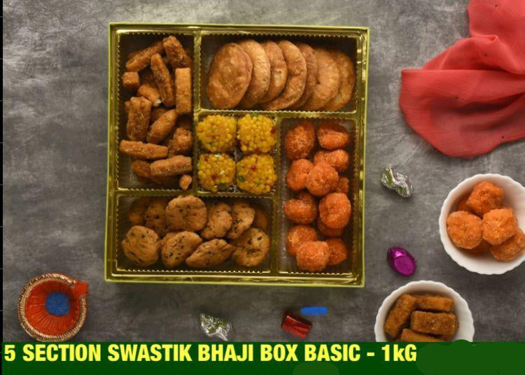 5 Section Swastik Box - 4 Jodhpuri Laddoo NT 1 KG