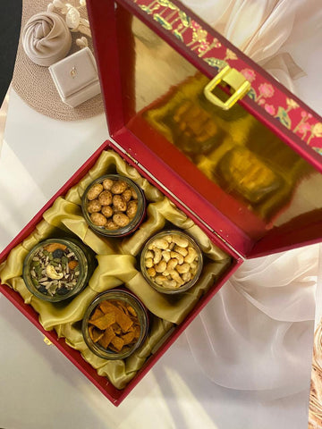 MDF 4 Jars Box Invite Leaf dry fruit & snacks -  100% Customised